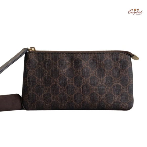 Authentic GUCCI Brown/Bronze GG Coated Canvas Wristlet Pochette Clutch Bag - Picture 1 of 14